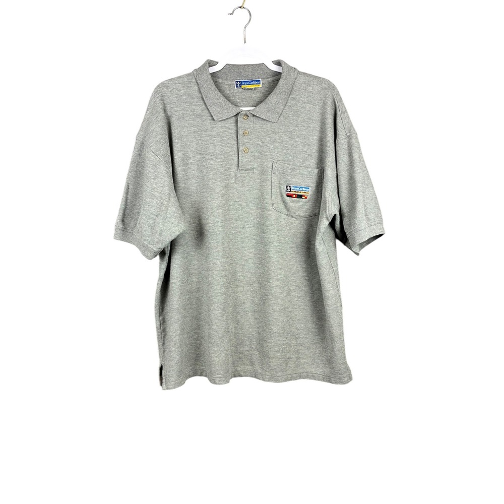 Royal Caribbean International Polo Shirt Gray Short Sleeve Pocket Logo Size L